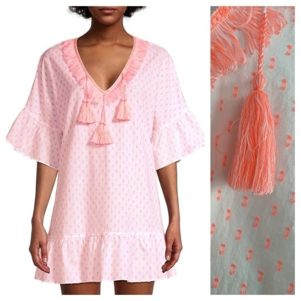Lilly Pulitzer White Kipper Swim Cover-Up Tunic Dress Tangelo Orange Neon Clip S